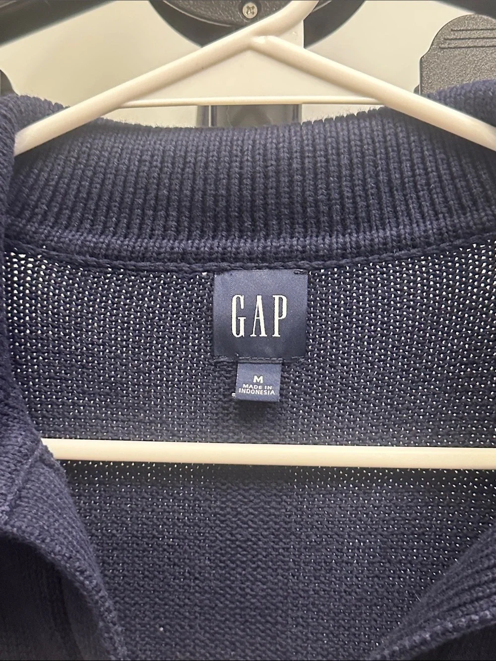 GAP Navy and White Striped Polo-Style Sweater